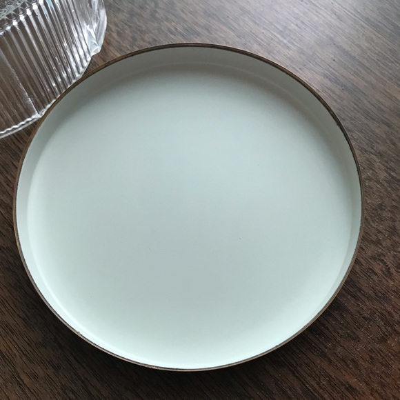 Vintage Pressed Glass Powder Jar With Brass Enamelled Lid - Picture 5 of 5